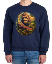Sasquatch Bigfoot In The Woods Funny Design Navy Crewneck Sweatshirt