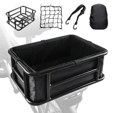 Rear Bike Basket Large Bicycle with Liner Cargo Net and Waterproof Cover Baskets