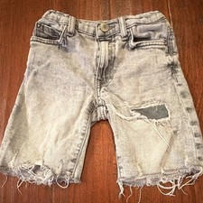 ZARA Boys Gray Distressed Denim Shorts Size 7 Light Wash Pockets Button