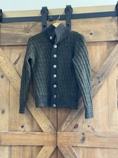 Guaranteret ren Uld SNS Herning Vtg Green Pure New Wool Button Up Sweater Sz L