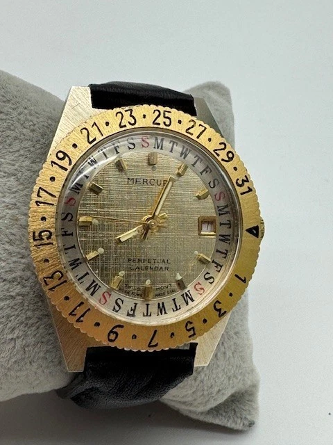 Reloj mecánico con fecha tono dorado calendario perpetuo mercurio vintage para hombre FUNCIONA Foto 2 de 4