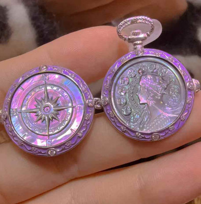 925 sterling silver Agate Cameo vintage Pendant Purple compass Shell jewelry new