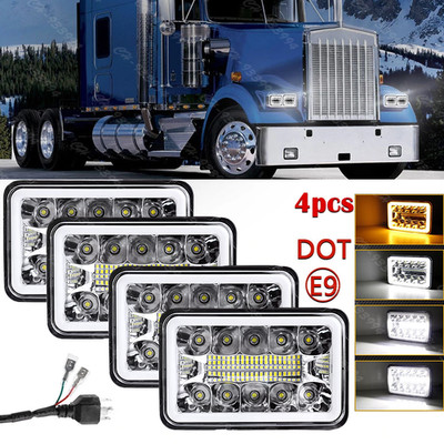 4pcs 4x6'' LED Headlights Hi-Lo DRL for Kenworth T800 W900 Peterbilt Freightliner