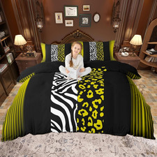 Leopard Zebra Duvet Cover Queen,Wildlife Animal Print Bedding Set with Zipper Cl