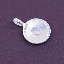 vtg Sterling silver initial pendant, 925 handmade circle w/ letter C