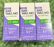 (3) Eosera Ear Wax Md Wax Cleaning Drops 5 Vials (1.5ml each)