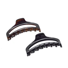 French Slim Medium Tortoise Shell Brown and Black Celluloid Jaw Hair Claw Cli...