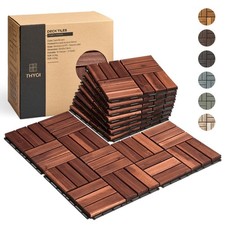 10 Pcs Deck Tiles, Patio Flooring - Outdoor Waterproof Acacia Wood Tiles for ...