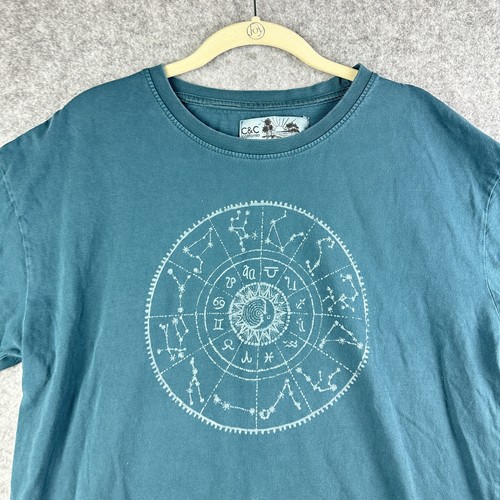 Camiseta C C California Top Mujer L Azul Lavado al Sol Astrología Relajada Puños - Imagen 2 de 14