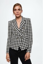 Mango Houndstooth Wool-Blend Blazer SIZE L