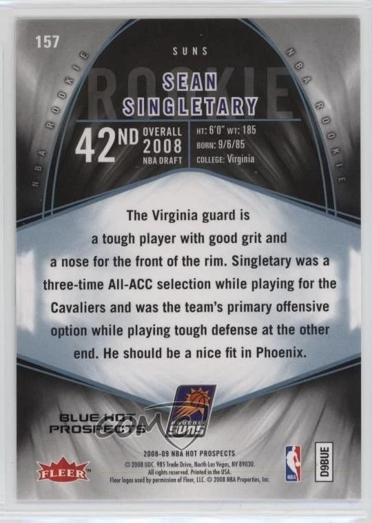 2008-09 Fleer Hot Prospects Rookie Blue Sean Singletary #157 Rookie RC - Image 2 of 2