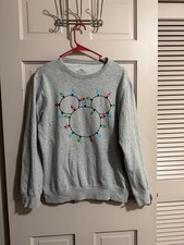 Disney Mickey Mouse Women's Size Med. Sweatshirt Crew Neck Gray Christmas Lights