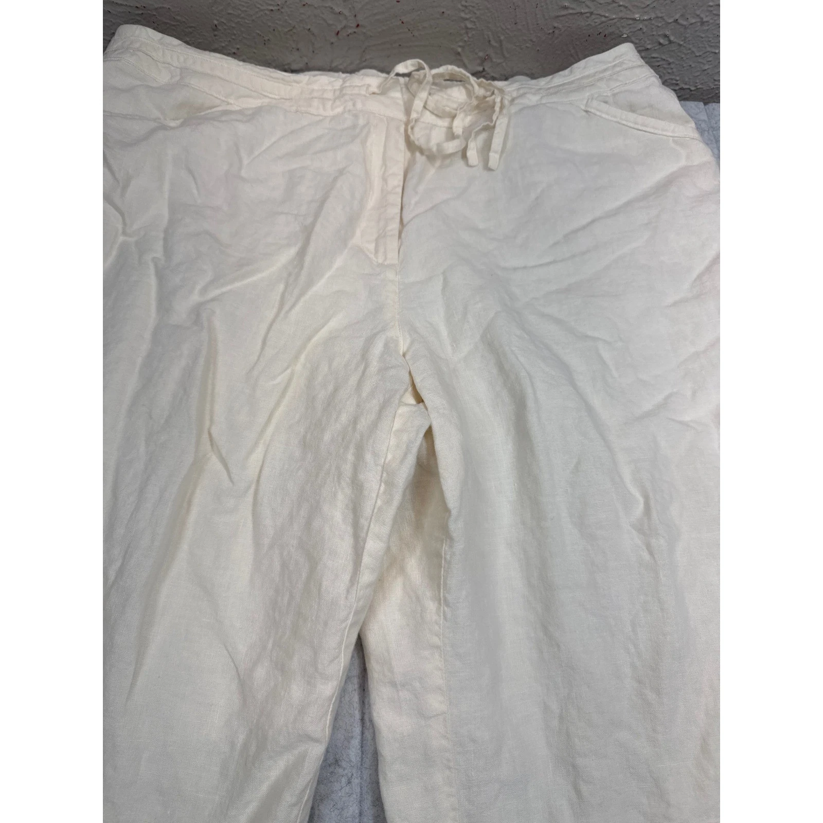 J. Jill Womens 18W Off White 100% Linen Lined Wide Leg Cropped Drawstring Pants