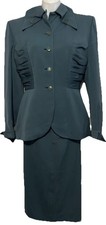Vintage 40s Lilli Ann Skirt Suit Green Structured Nipped Waist Iconic Rare Find 