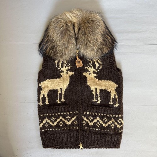 Kanadische Pullover Weste Cowichan mit Fell braun Doppelreißverschluss Top Zustand - Bild 19 von 24