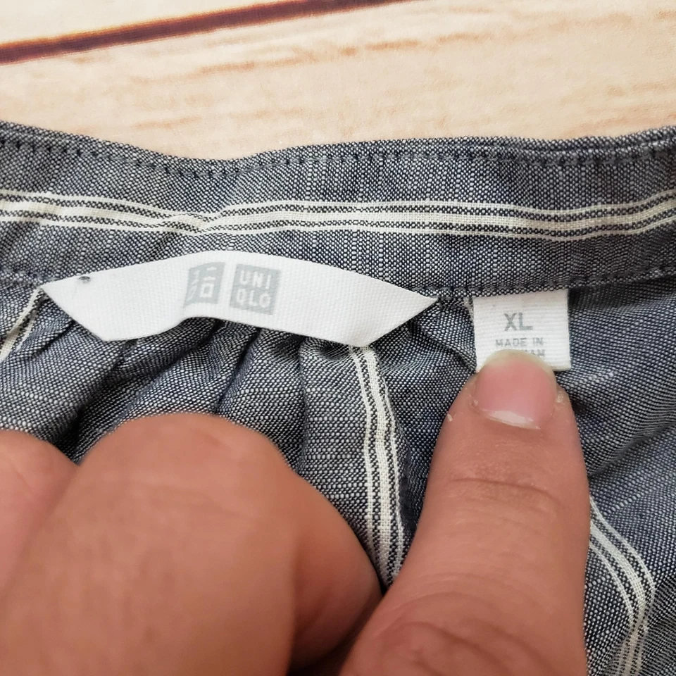 Uniqlo Dress Womens Extra Large Gray Striped Button Front Belted Midi Linen - Image 4 of 4