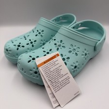 CROCS Classic Floral Cut Out Clog - Aquamarine - 210943-4PD - Junior -  NEW 