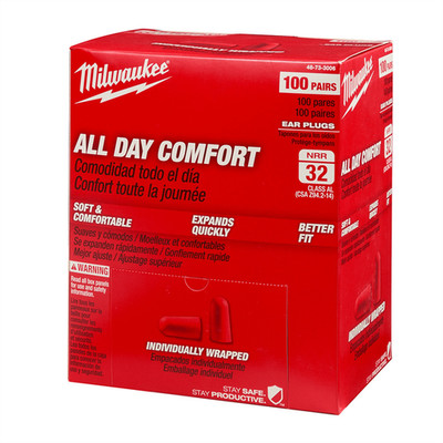 Milwaukee Tool 100 Pair Ear Plugs (Individually Sealed)