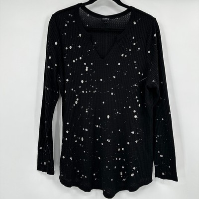 Torrid Womens Black Silver Metallic Paint Splatter Waffle Knit Top Size 1 1X