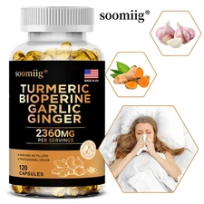 Turmeric Bioperine Garlic Ginger 2360mg 30to120 Caps,for DIGESTIVE Joint HEALTH