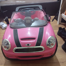 Pink Mini Style Battery Electric Ride-On Car Toy with Black Racing Stripes