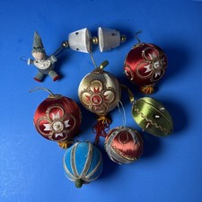 Lot 8 VTG Push Pin beaded Christmas Ornaments Sequins satin ornate MCM Japan