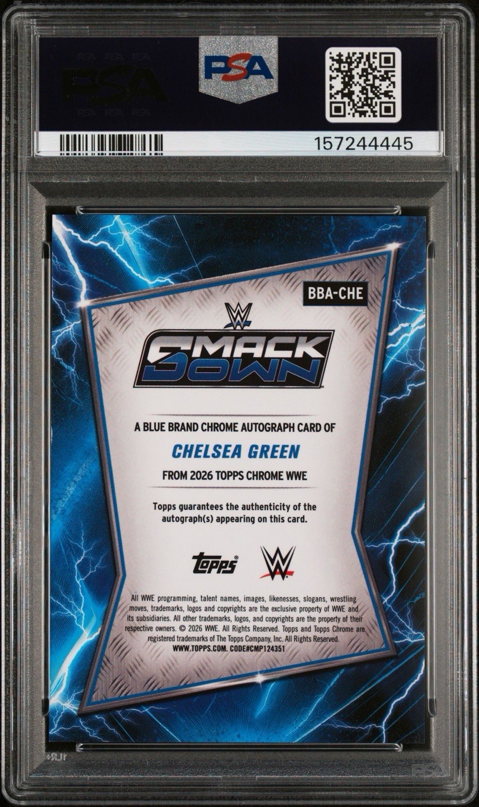 2026 Topps Chrome WWE- Chelsea Green AUTO PSA 9 MINT ON CARD Blue Brand #BBA-CHE view 2
