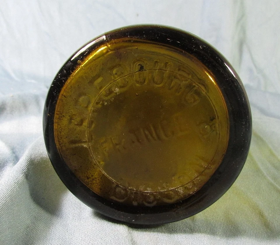 Belle bouteille de lait ancienne en verre ambré LEREBOURG & BISSON ( Liverdun) - Photo 3/4