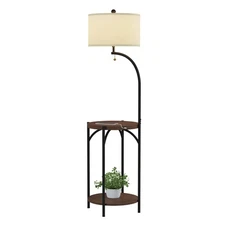 Floor Lamp with End Table - Modern Rustic Side Shelves with USB Charging Port,