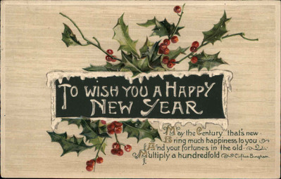 New Year Embossed Holly Lovely Quote Winsch c1910 Vintage Postcard