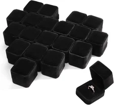 20 Pieces Velvet Ring Box, Earring Jewelry Gift Display Case, Black Square Ring