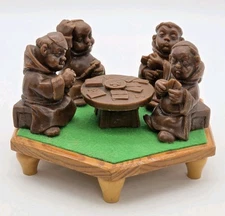 Barvarian Wax Art Card Players 6 Pc Set Monk Figures Table & Stand Germany VTG 