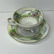 VTG Del Mar Japan Lustreware Cup and Saucer Footed 24K Gold Trim Hand Painted