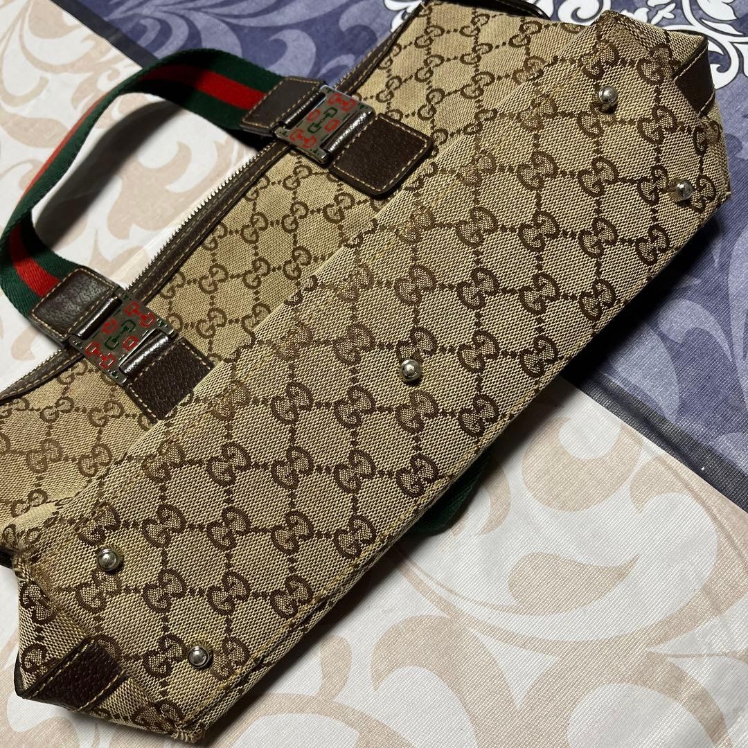 GUCCI Canvas GC Pattern Beige Brown Vintage Handbag Authentic Rare Bag thumbnail 3