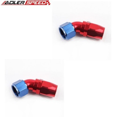 US SHIP 2PCS 12AN AN12 45 Degree Swivel Hose End Full Flow Fuel Fitting Red/Blue