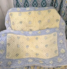Vintage King Size Blue And Yellow French Country Quilted King Pillow Shams