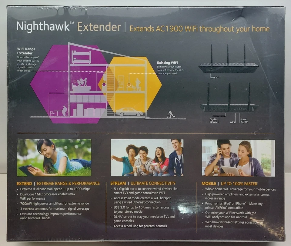 Netgear Nighthawk WiFi Range Extender AC1900 EX7000 606449105582 - Image 3 of 4