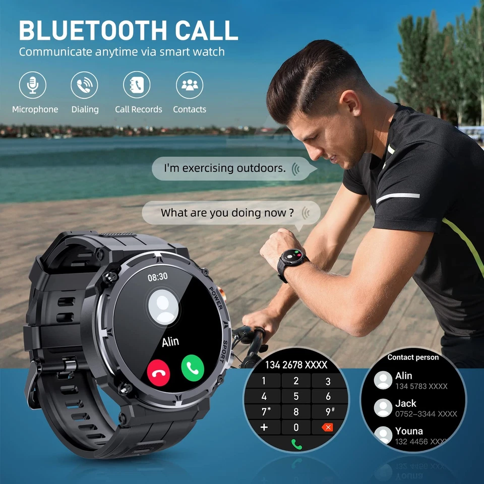 Bluetooth Luxus Smartwatch Herren watch Fitness Herzfrequenz Pulsuhr Blutdruck - Bild 3 von 4