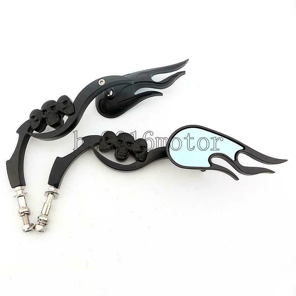 Par de espejos retrovisores negros calavera para motocicleta Harley-Davidson Softail FXSTI Flame EE. UU. Foto 4 de 4