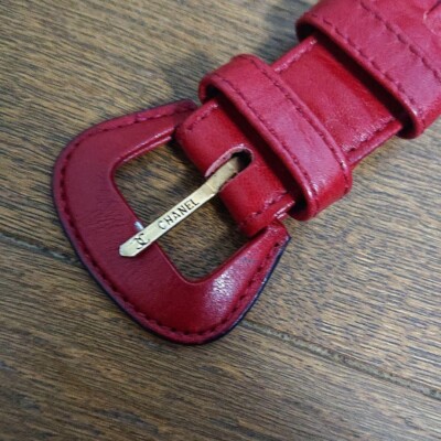 Authentic CHANEL Vintage Belt Pink Red Gold Hardware Made in Italy
