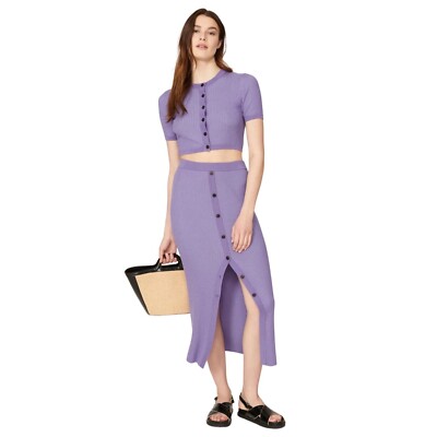 NAADAM Merino Wool Silk Knit Skirt in Purple Medium Womens