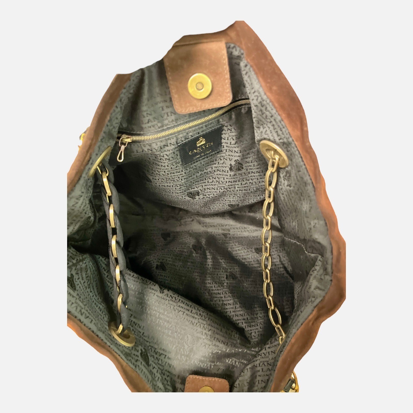 LANVIN "Amalia" Python Print Brown Suede Bucket S… - image 14