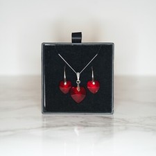 925 Silver Red Earrings and Necklace Set Made with Swarovski Elements Crystal