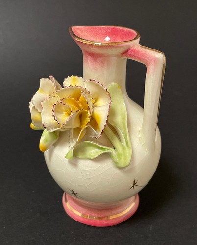 VINTAGE DARBYSHIRE AUSTRALIAN POTTERY MINIATURE JUG WITH APPLIED FLOWERS AF - Picture 2 of 14