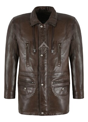 Men's Leather Car Coat Brown Soft Real Lambskin Leather 3/4 Classic Jacket G-300