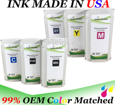 130ML Refurbished For T2500 Printer Set of 6 MK PK C M Y GY HP727