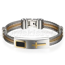 Fashion Stainless Steel Cross Wire Mesh Belt Bracelet Cuff Bangle Men's Jewelry
