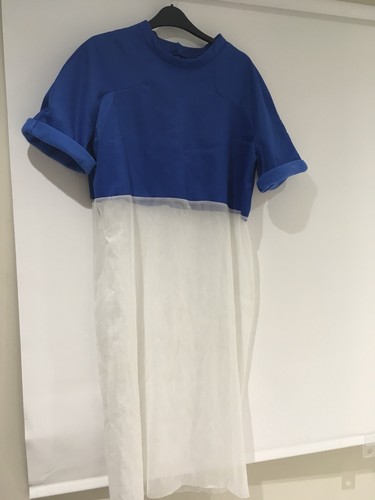 Royal Blue Jumper Crop Top White Mesh 