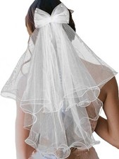 Bow Wedding Veils Short 2 Tier Bride Veil White Bowknot Veils Lace Brides Hai...