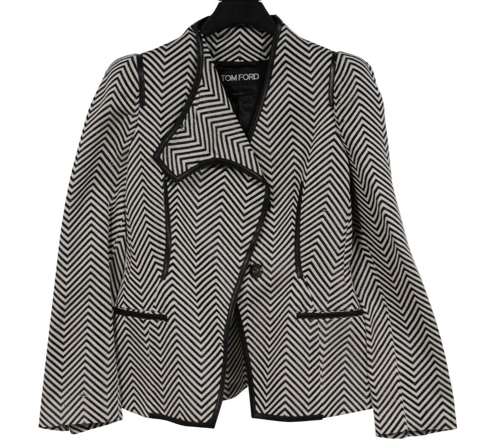 Casaco blazer Tom Ford Herringbone Jacket IT 42 preto branco nylon mistura de algodão - Imagem 3 de 4